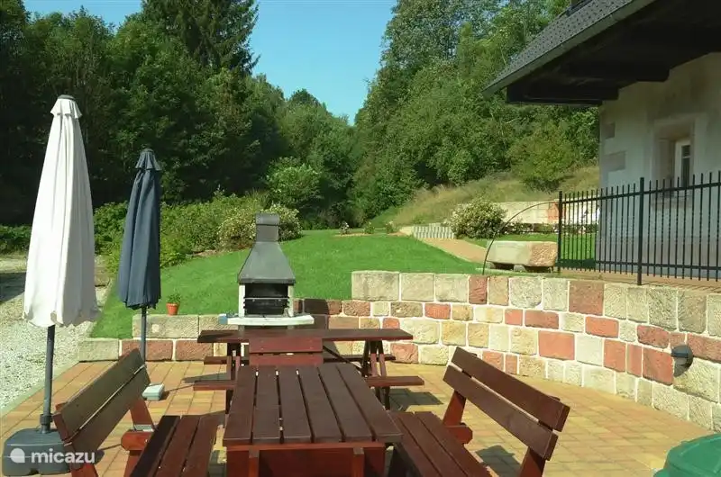 La terraza y el jardín.