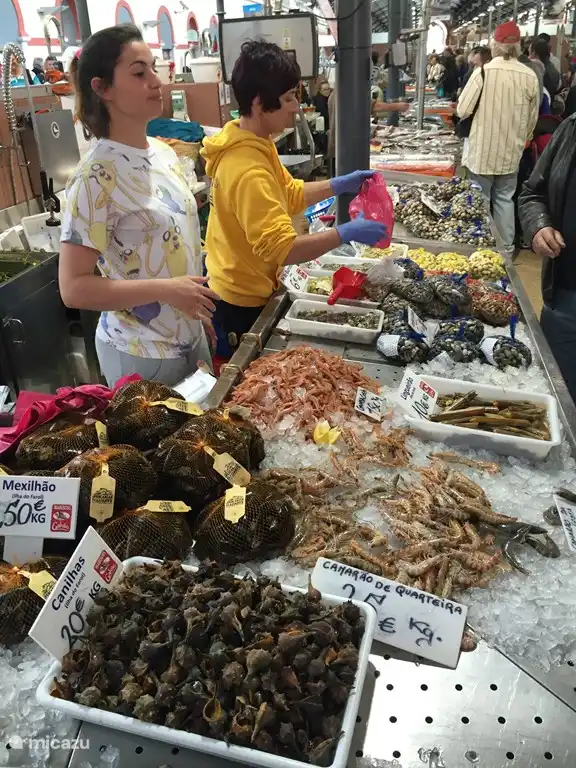 El sábado por la mañana hay un gran mercado en Loule, de visita obligada. Dentro y alrededor del histórico mercado cubierto hay numerosos puestos donde los agricultores locales también exhiben sus productos. En la foto, el excelente puesto de mariscos.