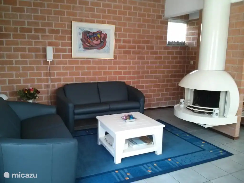 The living room with fireplace