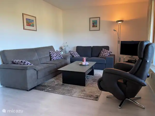 Maison Bergzicht | Allemagne, Sauerland, Willingen - appartement Le coin salon, des canapés confortables et un fauteuil inclinable.