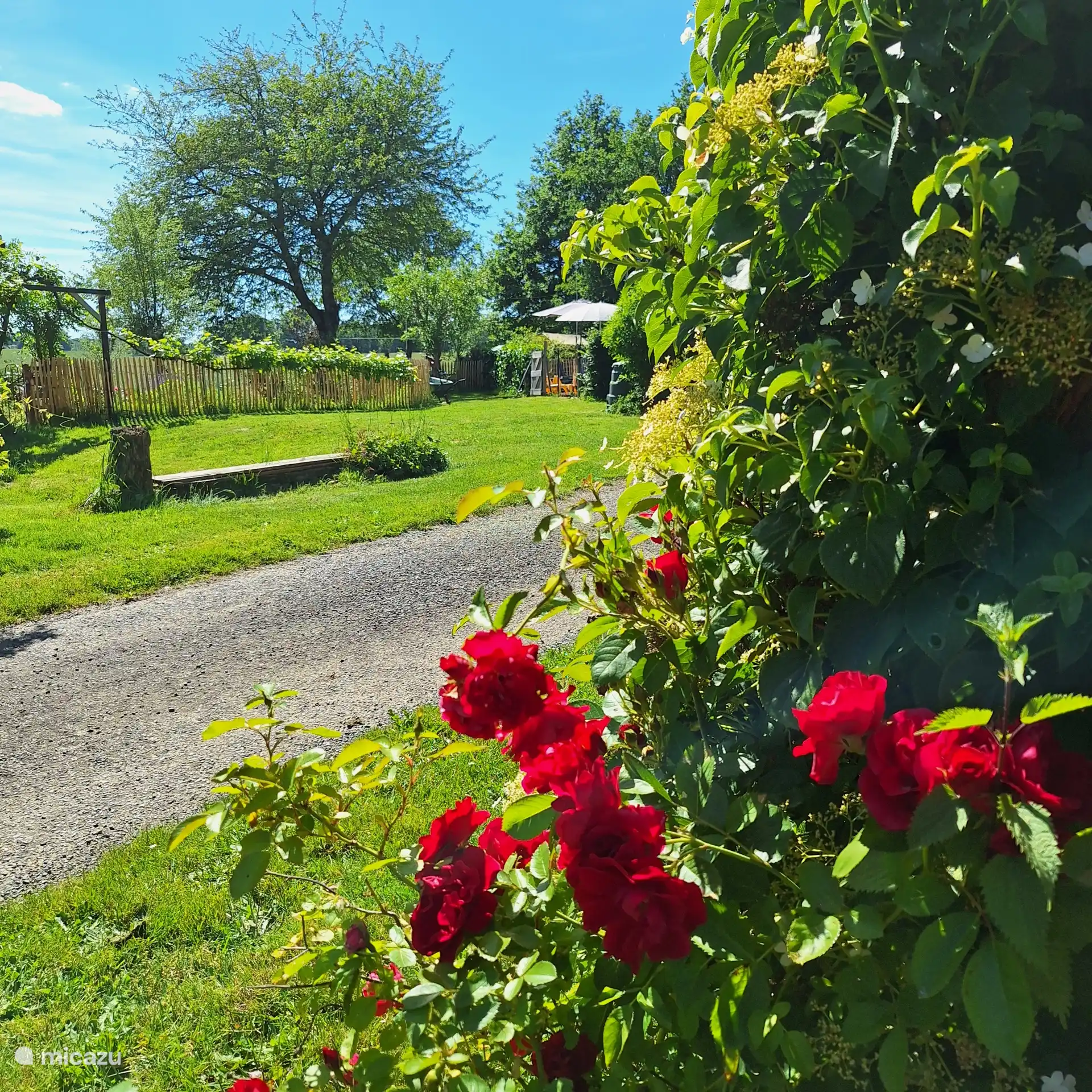 Vanaf de Gite  Loopt je zo naar het zwembad (in de verte op de foto)