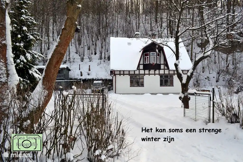 Die Hütte im Schnee.