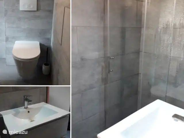Location de Vacances Belgique, Ardennes, Waimes, chalet - Chalet Pont du Waud Salle de bain design avec douche à l'italienne, vasque et WC suspendu