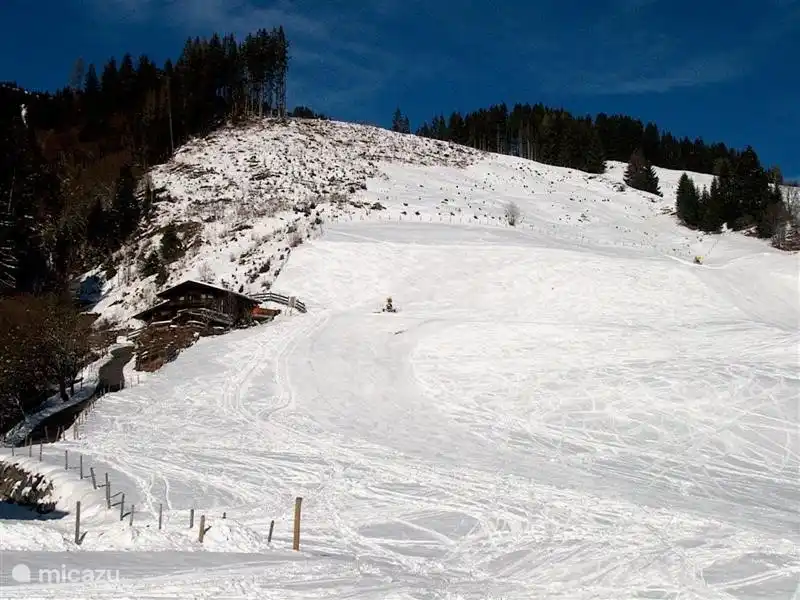  De piste, Reiterkogel, loopt vlak langs het appartement.