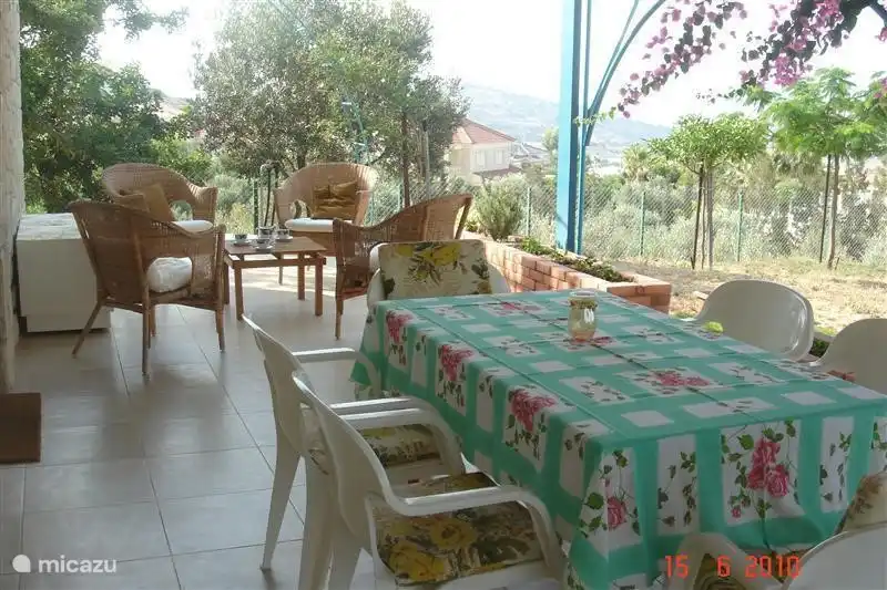 Area 50m2. Hill and sea view. Very spacious outdoors yet very private, no nearby neighbours. 