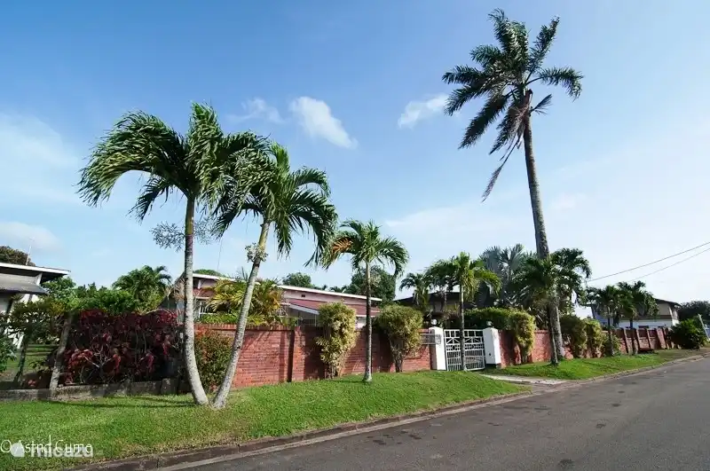 The front view of the gate from the street. The house is surrounded by a wall and a wide electric gate that is operated by a remote control - with built-in safety for children. 