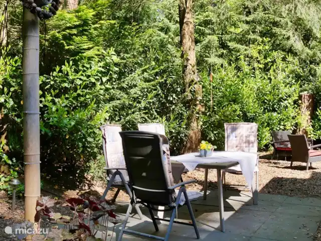 Le Coucou au Bospark de Vliegden | Pays-Bas, Gueldre, Emst (Epe) - chalet Manger dehors sur la terrasse.