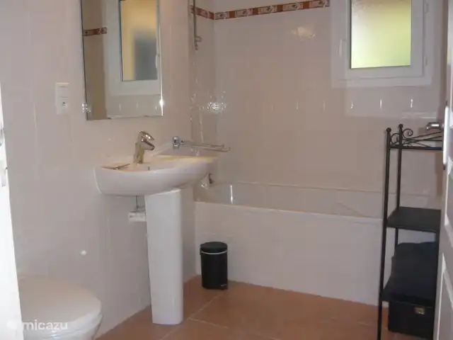 Les Palmiers à Vallon en Ardèche | France, Ardèche, Vallon-Pont-d'Arc - villa la salle de bain du bas avec baignoire