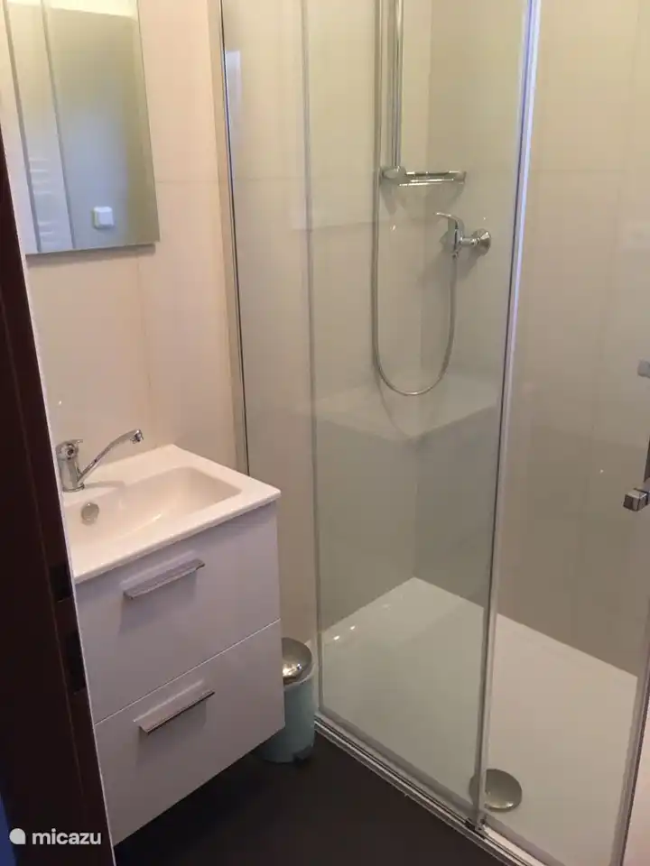 Baño en la planta baja con lavadora.