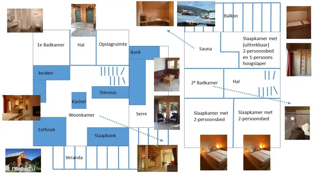 Plano de la casa con la planta baja a la izquierda y el 1er piso a la derecha