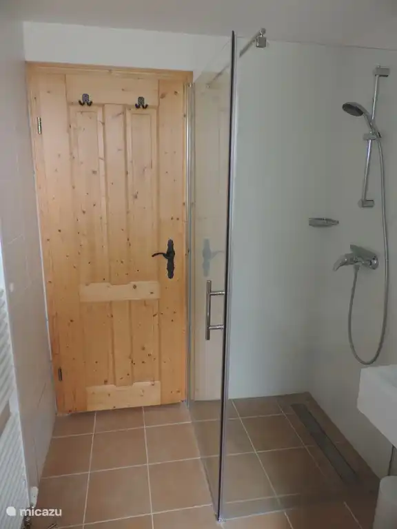 2nd bathroom with shower, sink and toilet.
