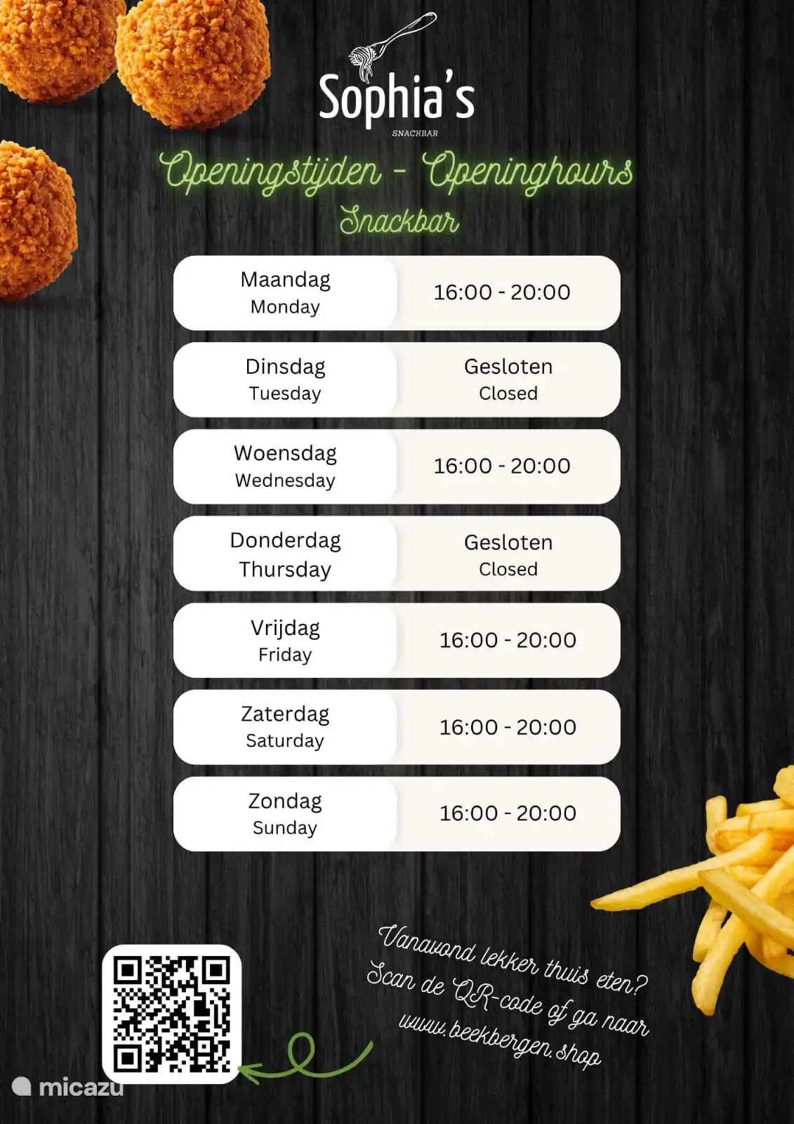 Horario de apertura del bar de aperitivos 