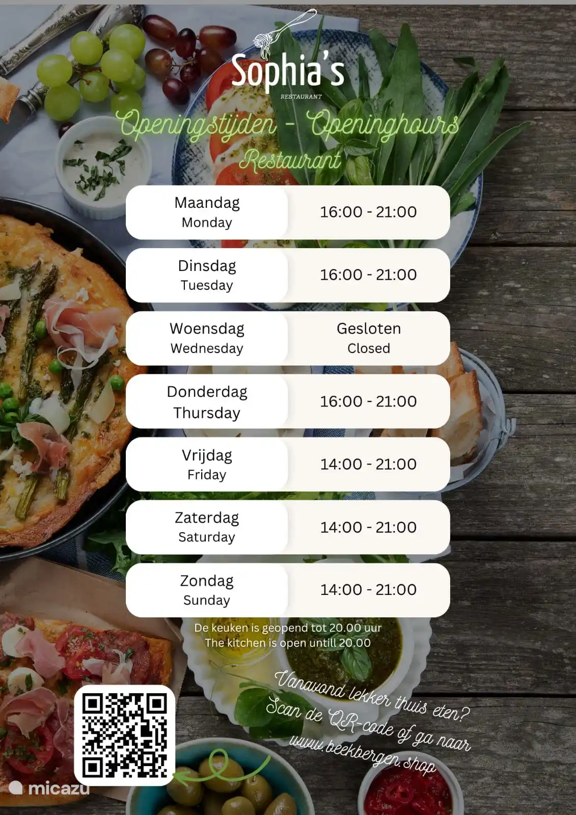 Horario: Restaurante Sophia's.