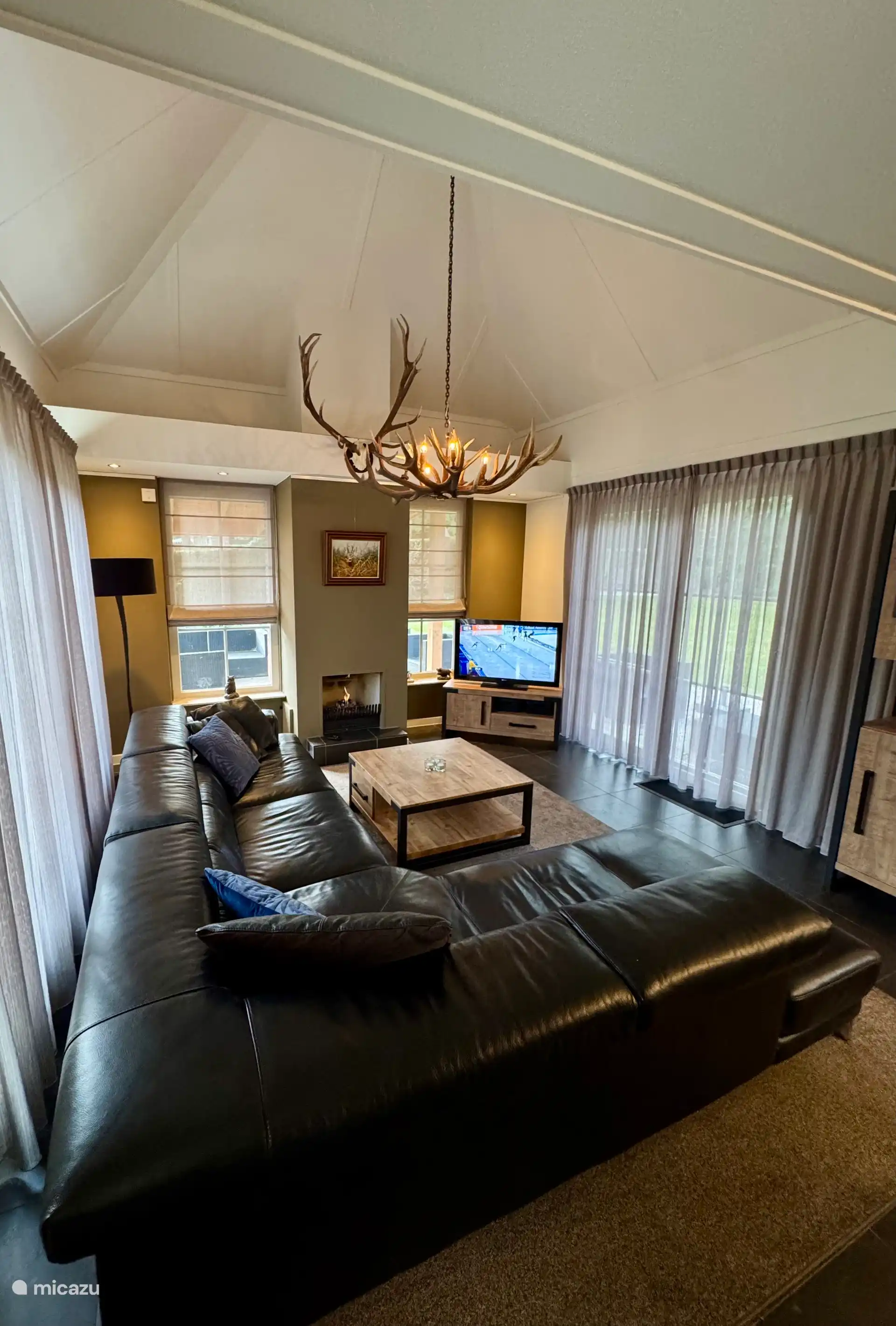 De woonkamer met gashaard.