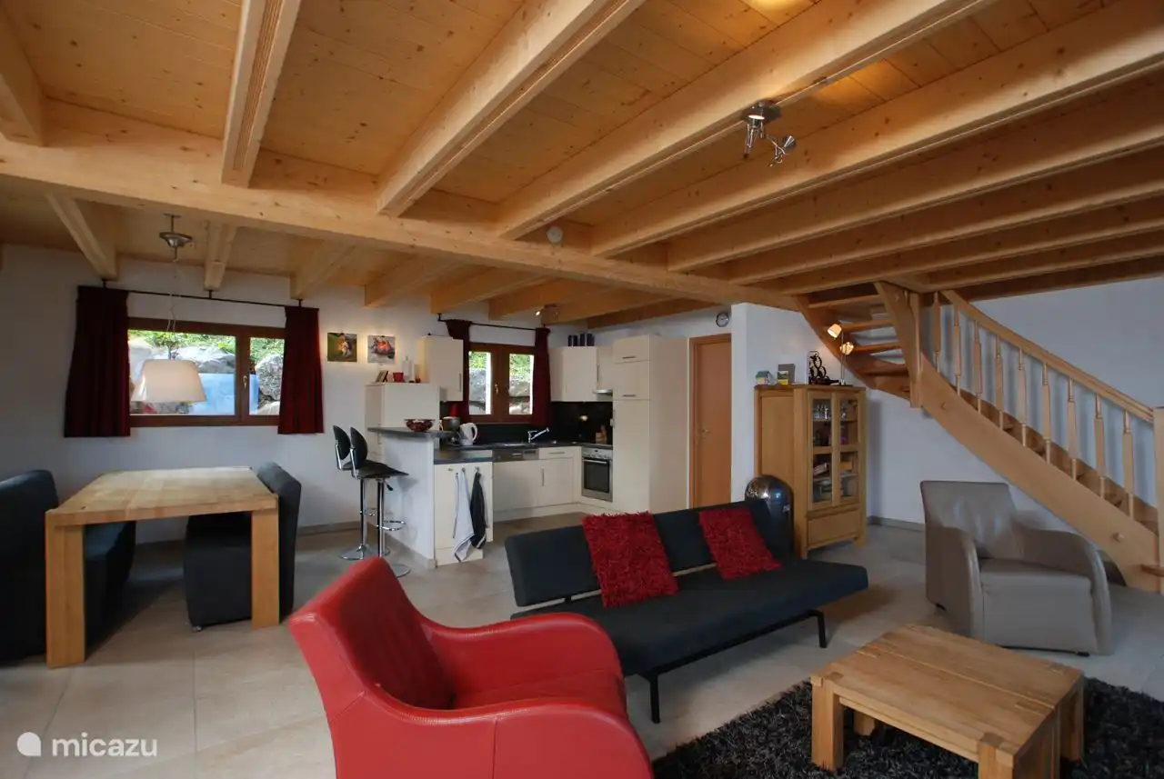 Spacious living room with open kitchen