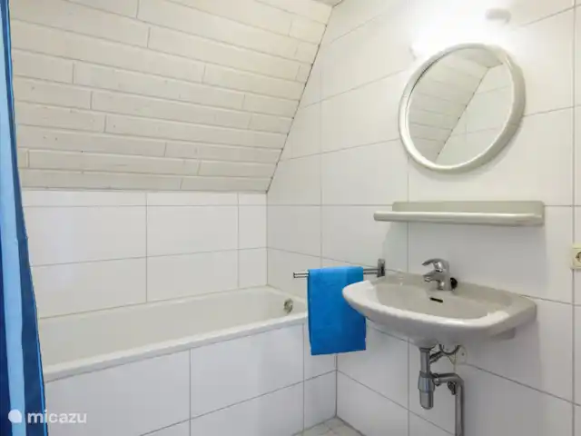 Vakantiebungalow Knus huren in Nederland, Overijssel, Gramsbergen - bungalow Beneden is een nette badkamer met bad en douche.