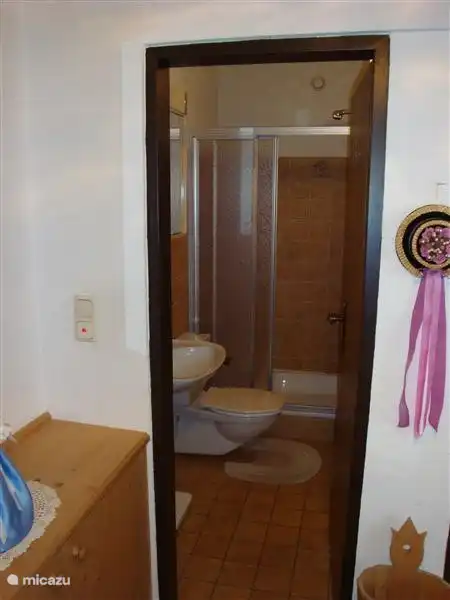 Badezimmer mit Dusche, Toilette und Waschbecken Wohnung