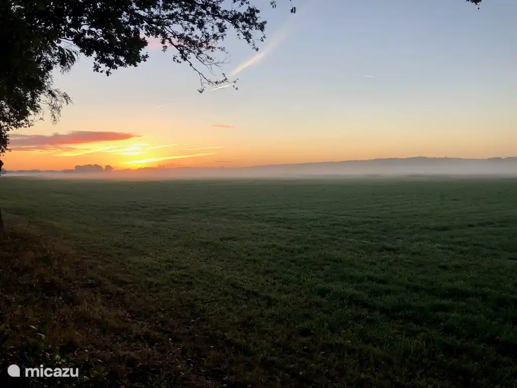 Ein wunderschöner Sonnenuntergang auf den Wiesen neben dem Park.