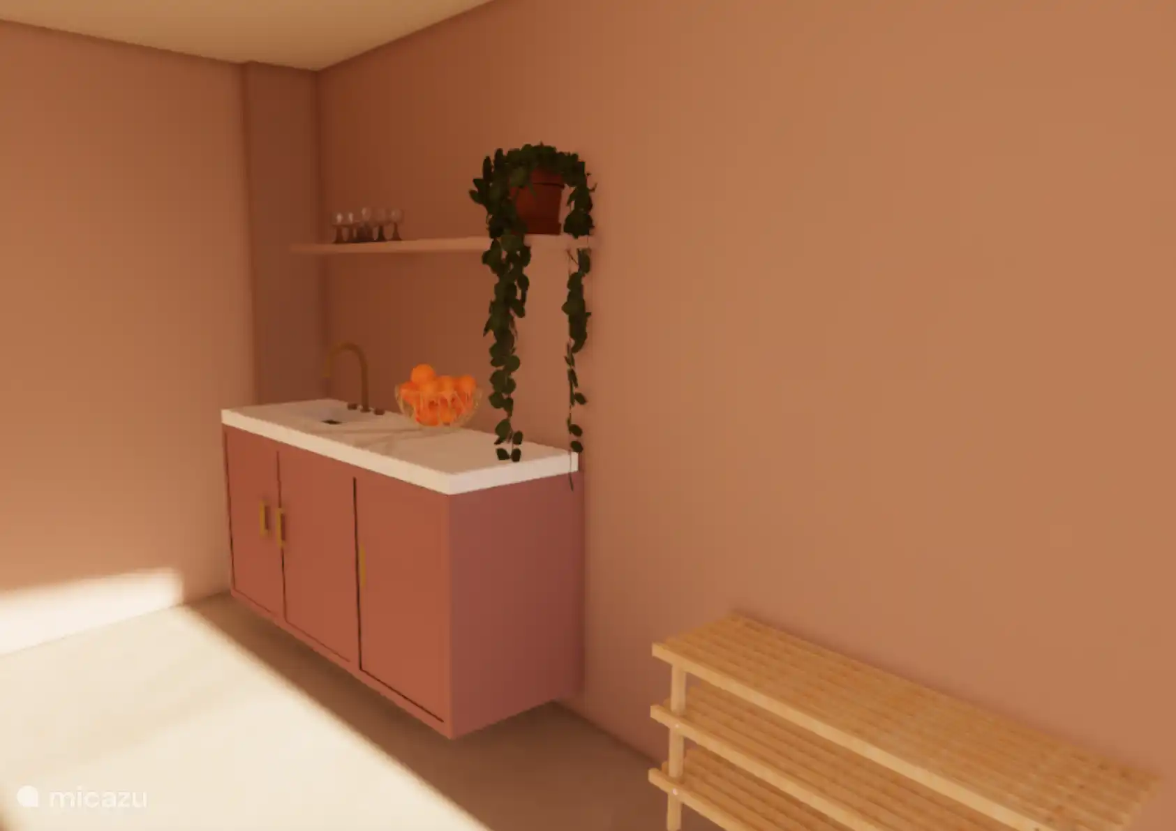 Pantry – benedenverdieping

Direct aan de doorgang naar het zwembad vind je de handige pantry met koelkast, vaatwasser en spoelbak. Zo heb je koude drankjes altijd binnen handbereik en hoef je niet st