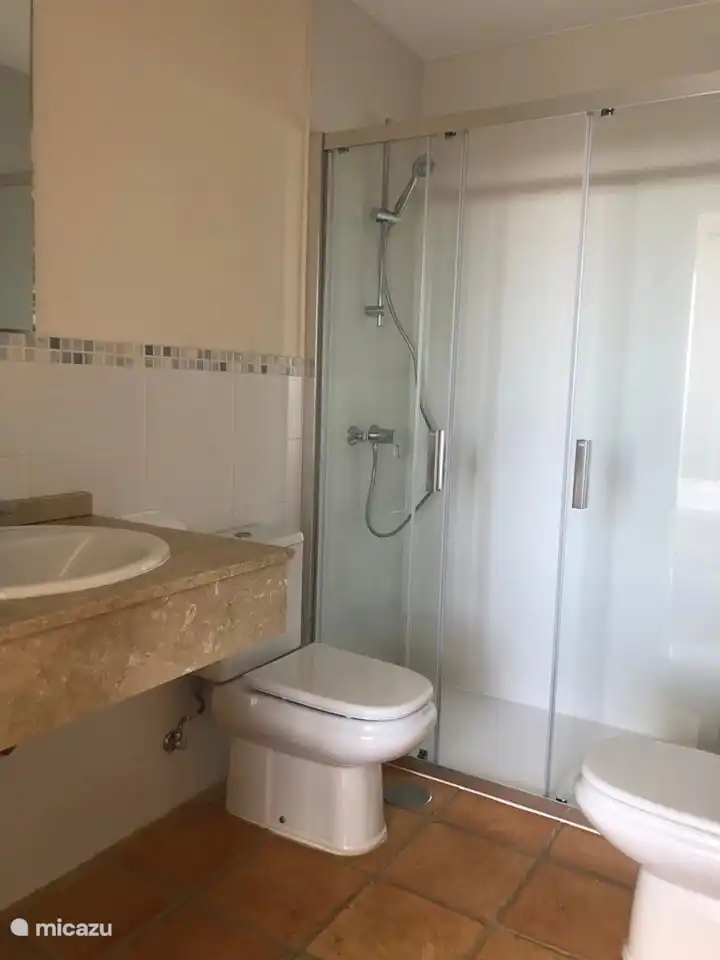 Badkamer 2 ensuite, met ruime inloopdouche (2023), wastafel, toilet, bidet.