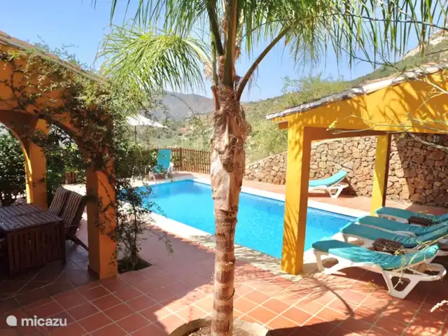 Villa Amarilla Andalousie Avec Piscine | Espagne, Costa del Sol, Comares - villa Avec des chaises longues confortables et diverses zones ombragées.