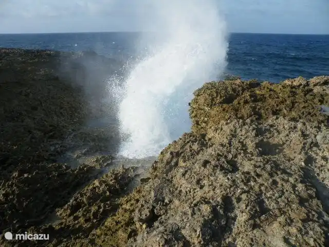Boka Tabla. Gun, ein Ort, wo das Wasser aus einer flachen Höhle zurück Spritze. Bei starkem Wind spektakulär.