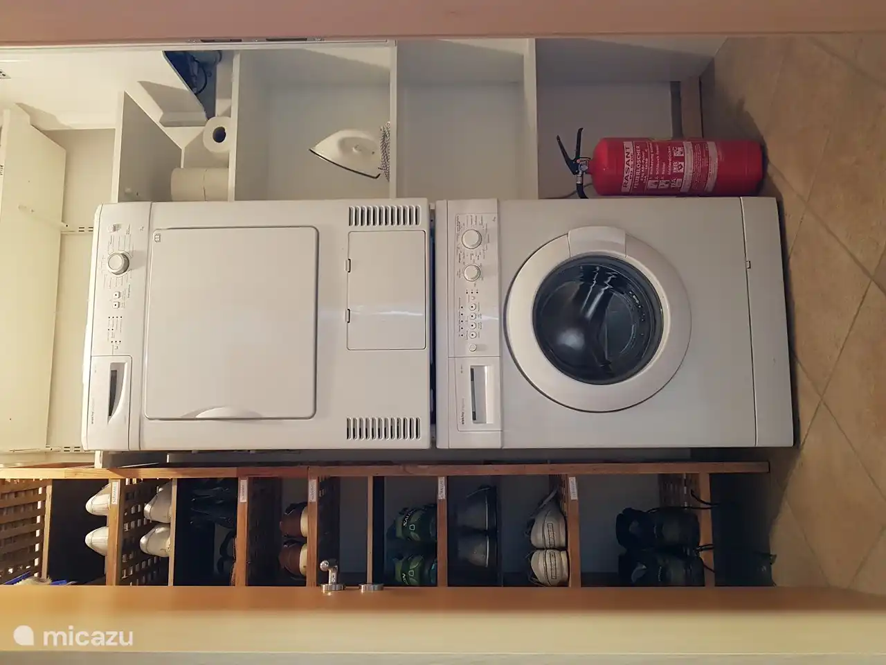 Storage: shoe rack / washing machine / condenser dryer (note after drying water tank) empty / storage space