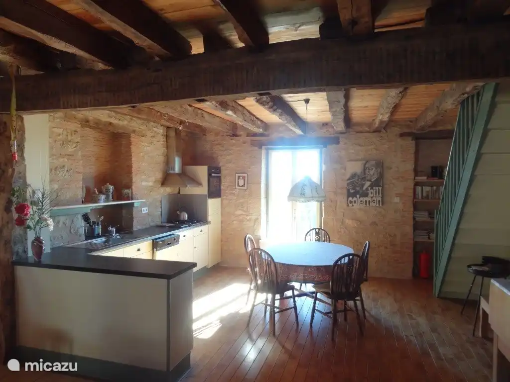 The open kitchen of the Gite, with door to veranda