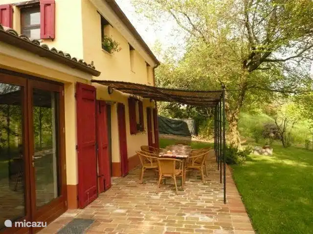 The covered patio in the spring