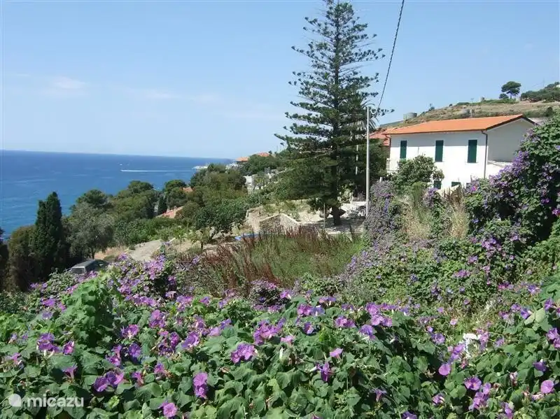 Vue latérale de la maison sur la colline. La mer Méditerranée à portée de main.