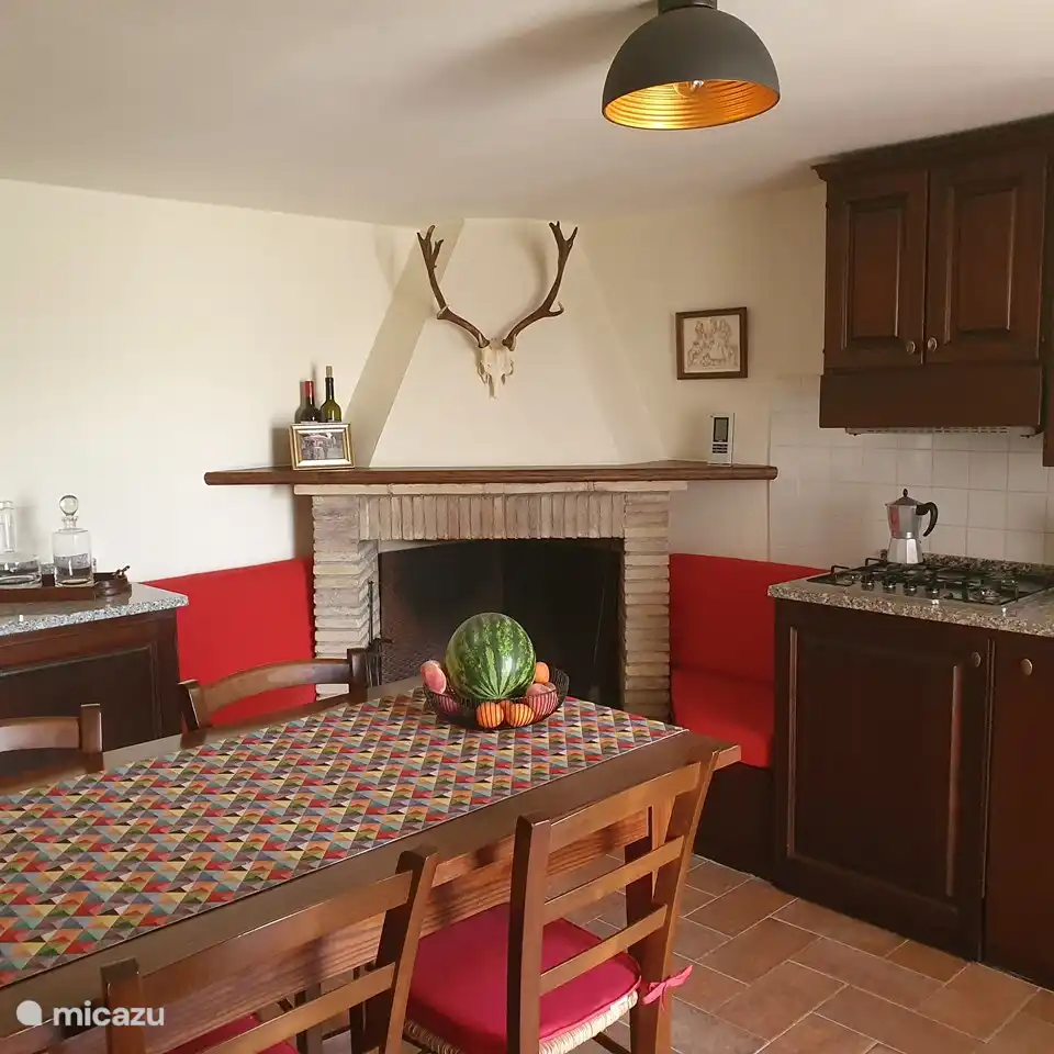 The kitchen with fireplace