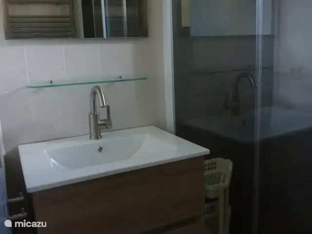 Pas de stress | Pays-Bas, Frise, Sint Nicolaasga - maison de vacances Meuble vasque dans la salle de bain.